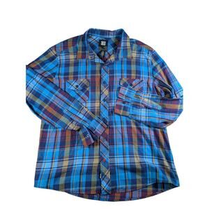 OP Turquoise Combo Plaid Shirt Long Sleeve Casual Button Down Mens Size XL